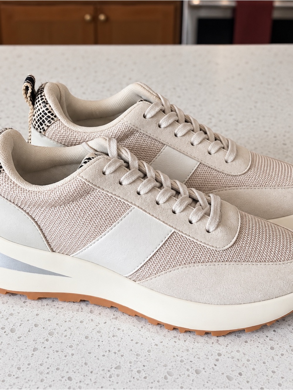 ShuShop Serafina Women's Neutral Beige & White Platform Sneakers